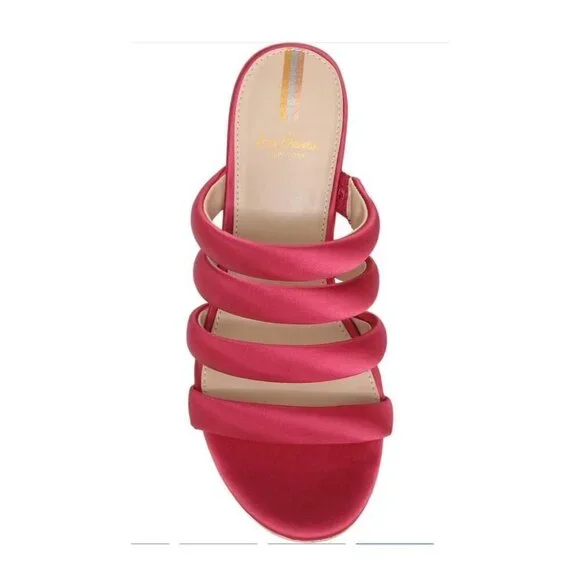 Sam Edelman Womens Red Satin Strappy Open Toe Cork Wedge Sandals Sz 8 M New - Picture 12 of 15